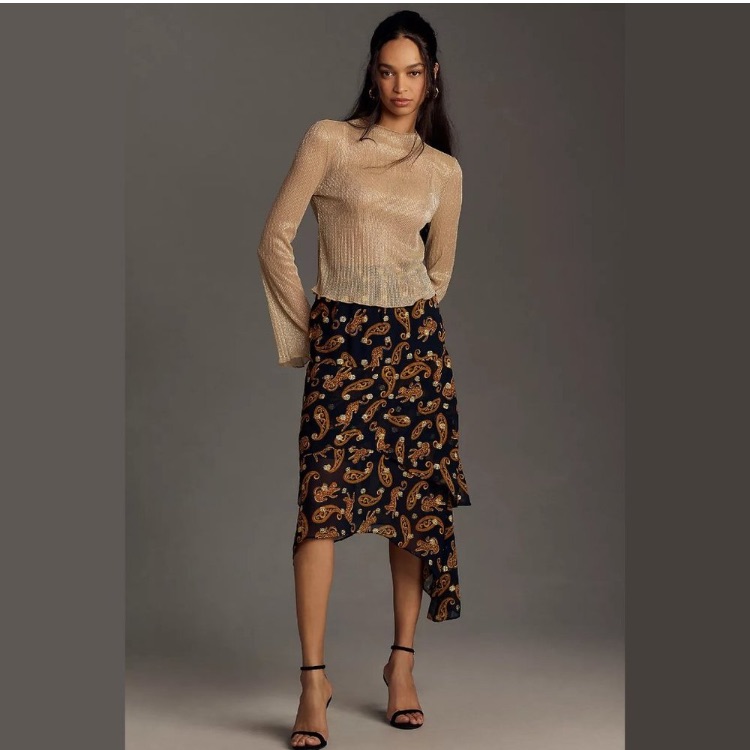 Farm Rio Asymmetrical Tiered Leopard Print Midi Skirt Women’s Size M Blue Motif